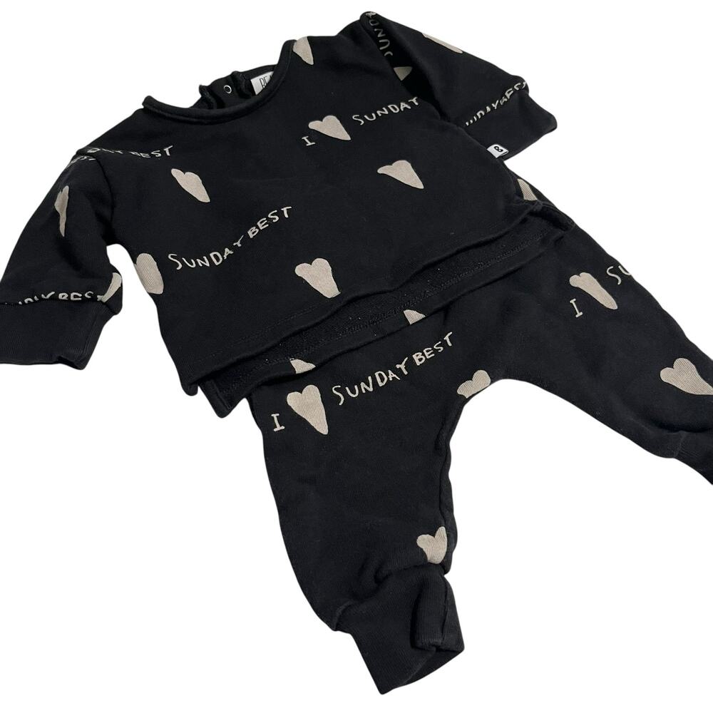 Beau Loves Unisex Boy Girl Black Two Piece Sweatshirt Outfit size 6-12 months
